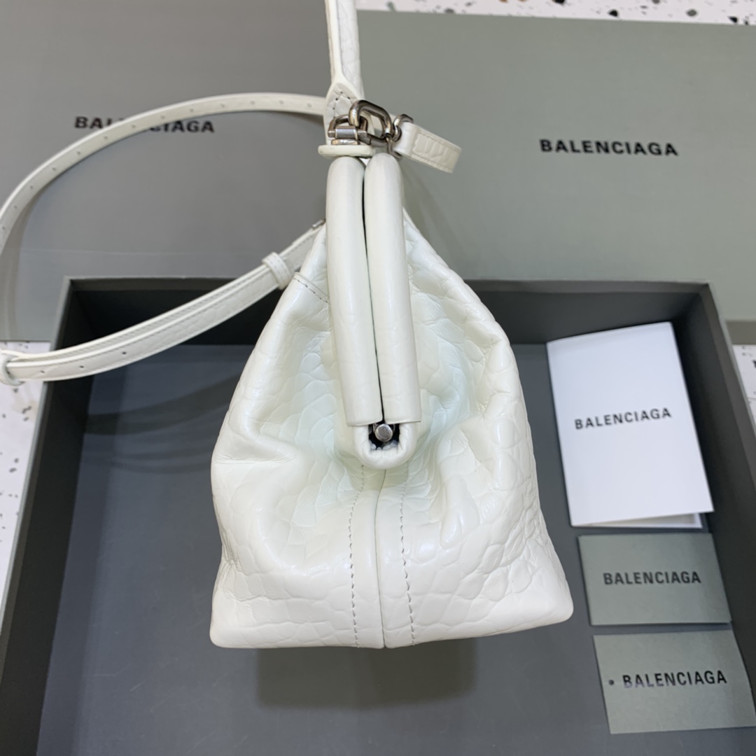 Balenciaga Editor Small Handbag Crocodile Embossed Shoulder Bag White